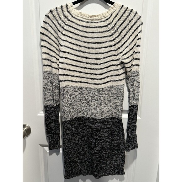 Y2K Roxy Grey White Striped Sweater Small Knit Long Sleeve S Block Top Tunic - Picture 5 of 10